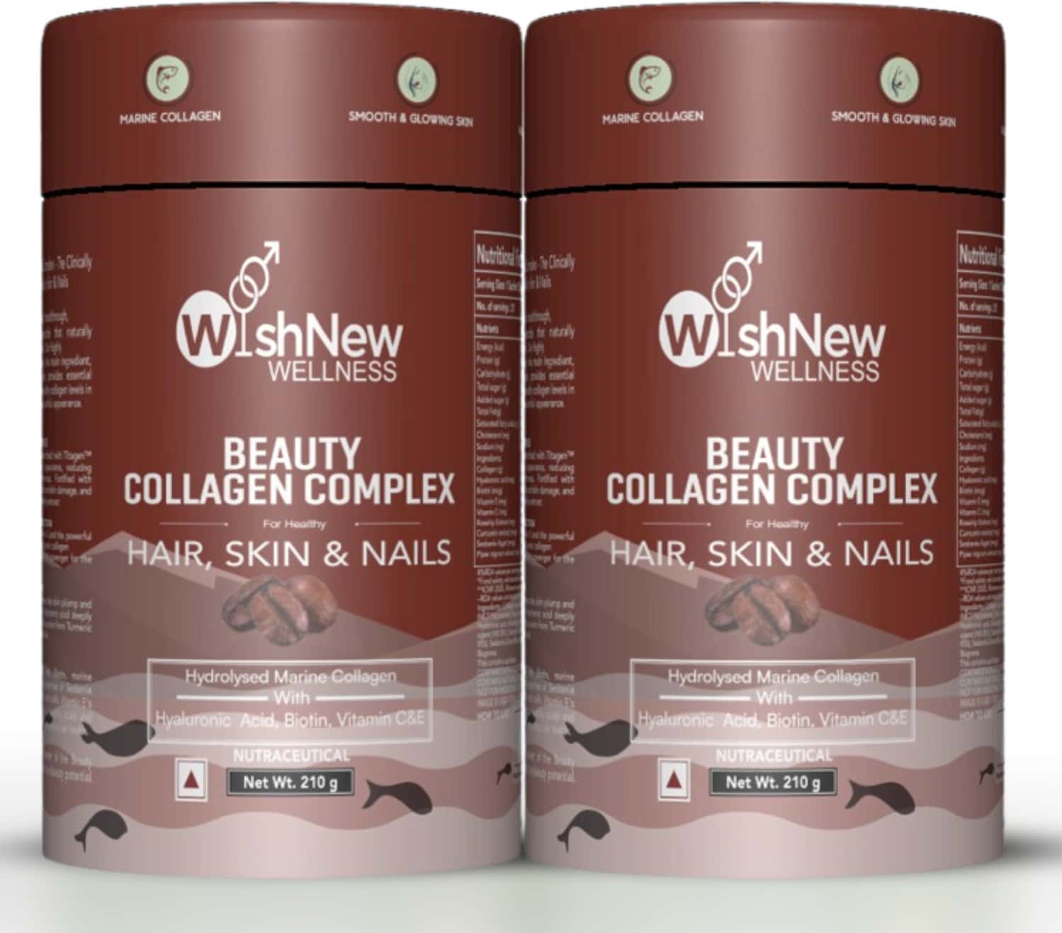 Wishnew Wellness Beauty Collagen Complex Skin | Hair&Strong Nails 21 Sachets Coffee Flavor Pack Of 2
