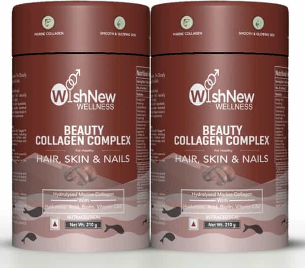 Wishnew Wellness Beauty Collagen Complex Skin | Hair&Strong Nails 21 Sachets Coffee Flavor Pack Of 2