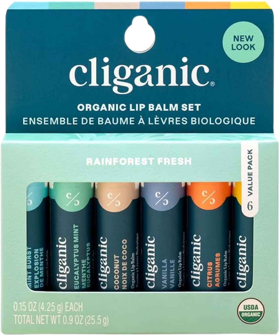 Cliganic Lip Balm Set Adults Organic Rainforest Fresh 4.25 G X 6
