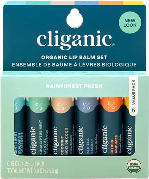 Cliganic Lip Balm Set Adults Organic Rainforest Fresh 4.25 G X 6
