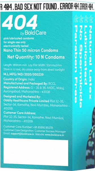 404 By Bold Care Super Nano Thin Condoms 50 Microns Disposable Pouches 10S