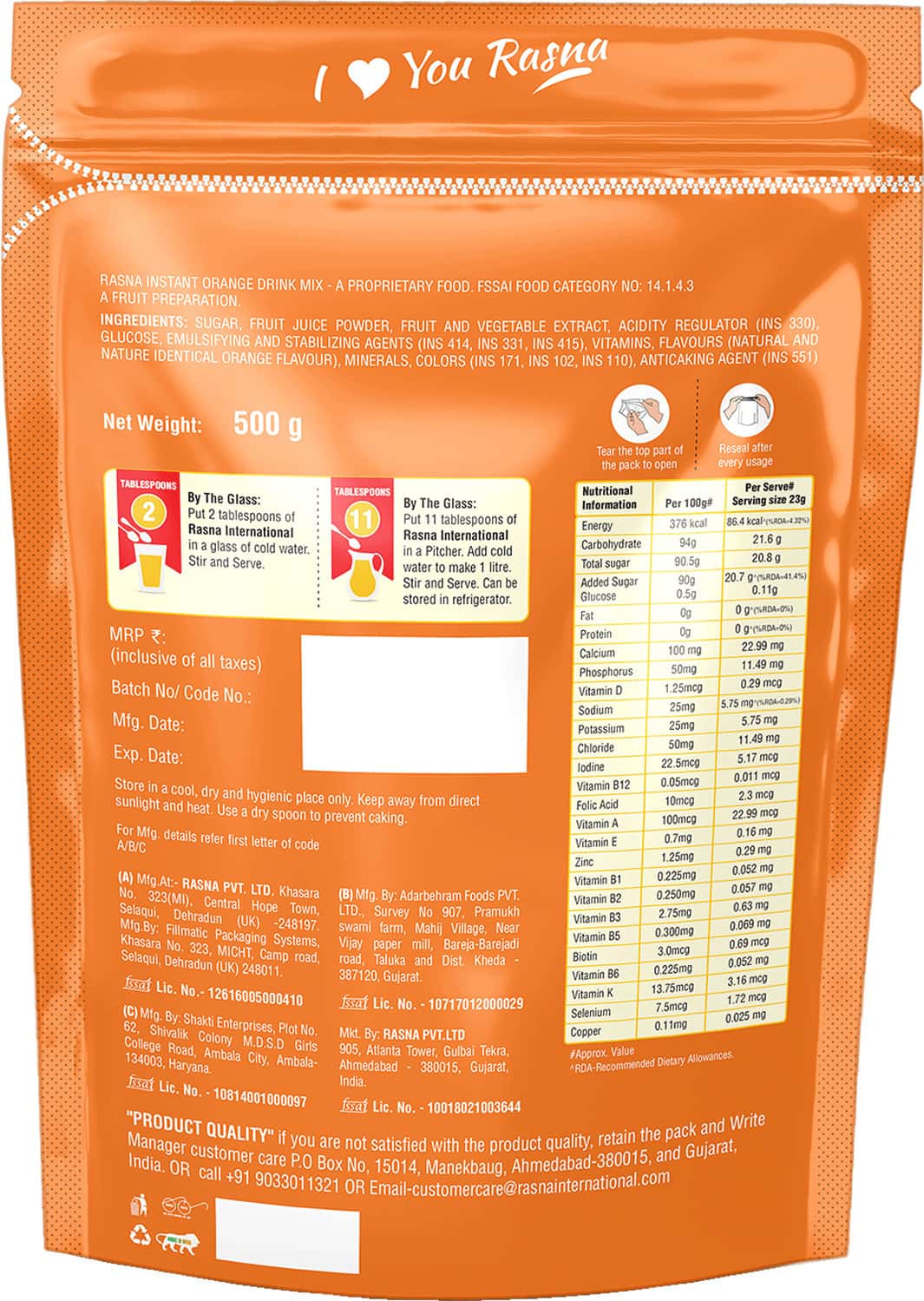 Buy RASNA INTERNATIONAL INSTANT ORANGE 500G POUCH Online & Get Upto 60