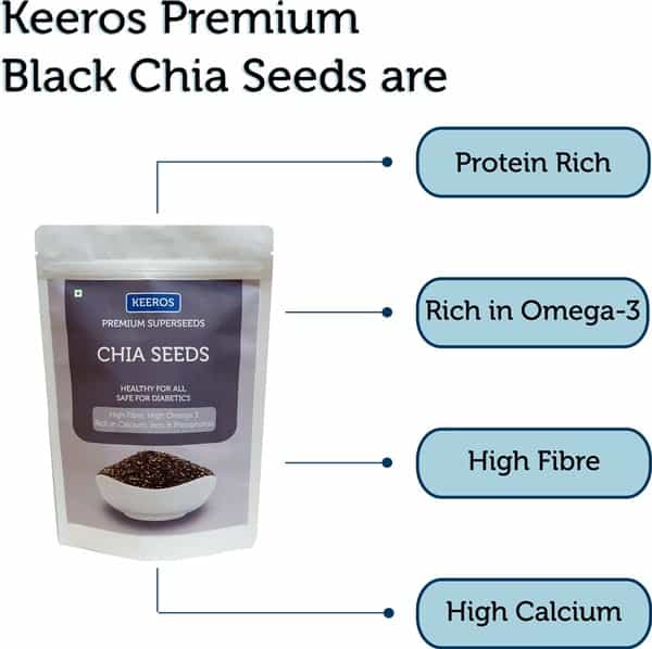 Keeros Premium Raw Chia Seeds (Black) For Weight Loss - 400G