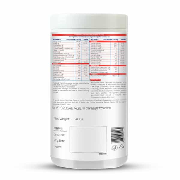 Gritzo Supermilk Weight+ (13+Y) | 10G Protein (Double Chocolate | 400G)