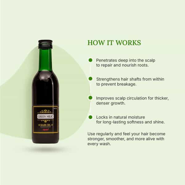 Green Milk Ayurvedic Hair Oil | Hair Oil For Hair Fall Control | Strong Roots & Hair Growth | 180 Ml