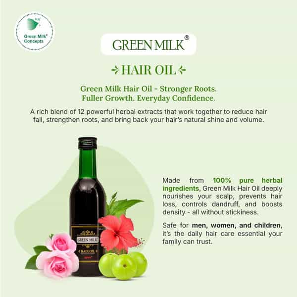 Green Milk Ayurvedic Hair Oil | Hair Oil For Hair Fall Control | Strong Roots & Hair Growth | 180 Ml