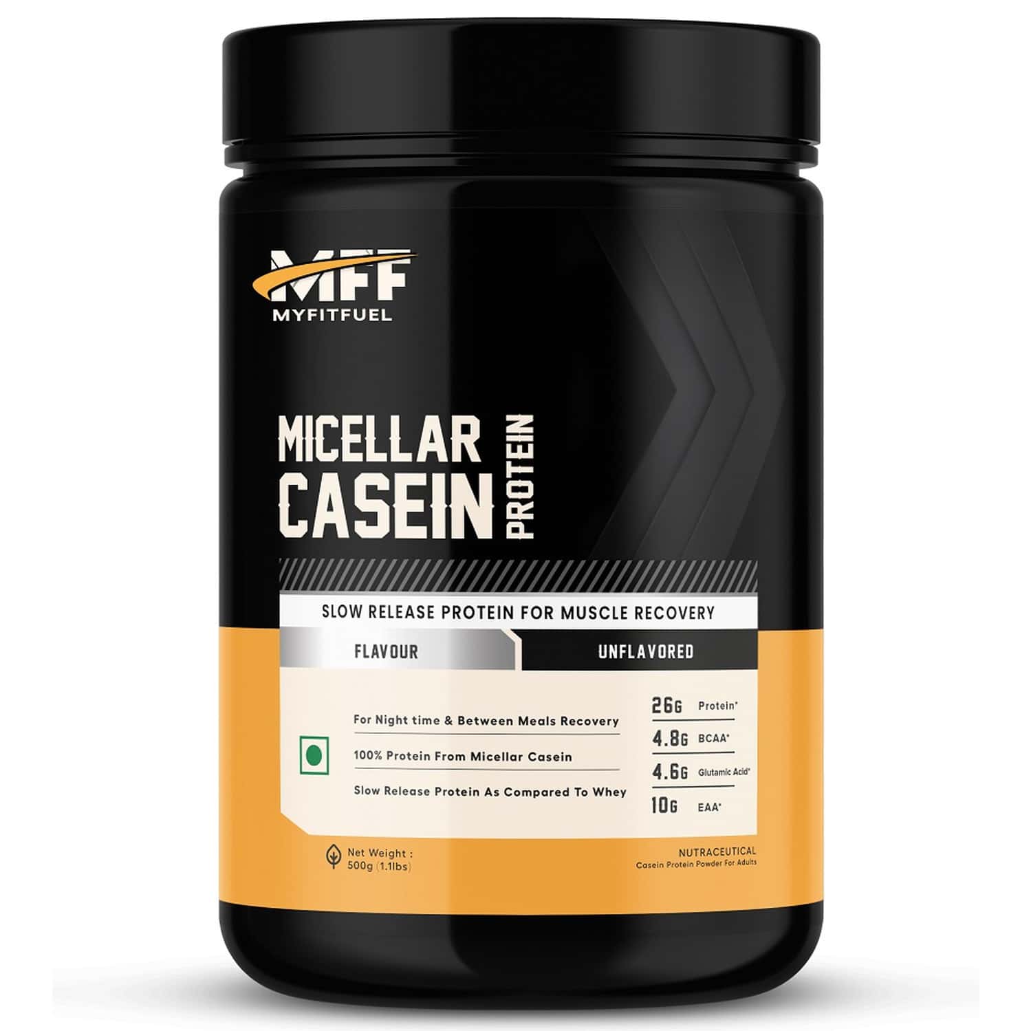 Myfitfuel Micellar Casein Protein Powder | 500 Gm | 15 Servings (unflavoured) Slow Release Protein