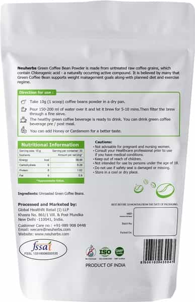 Neuherbs Green Coffee Beans Powder Bottle Of 350 G