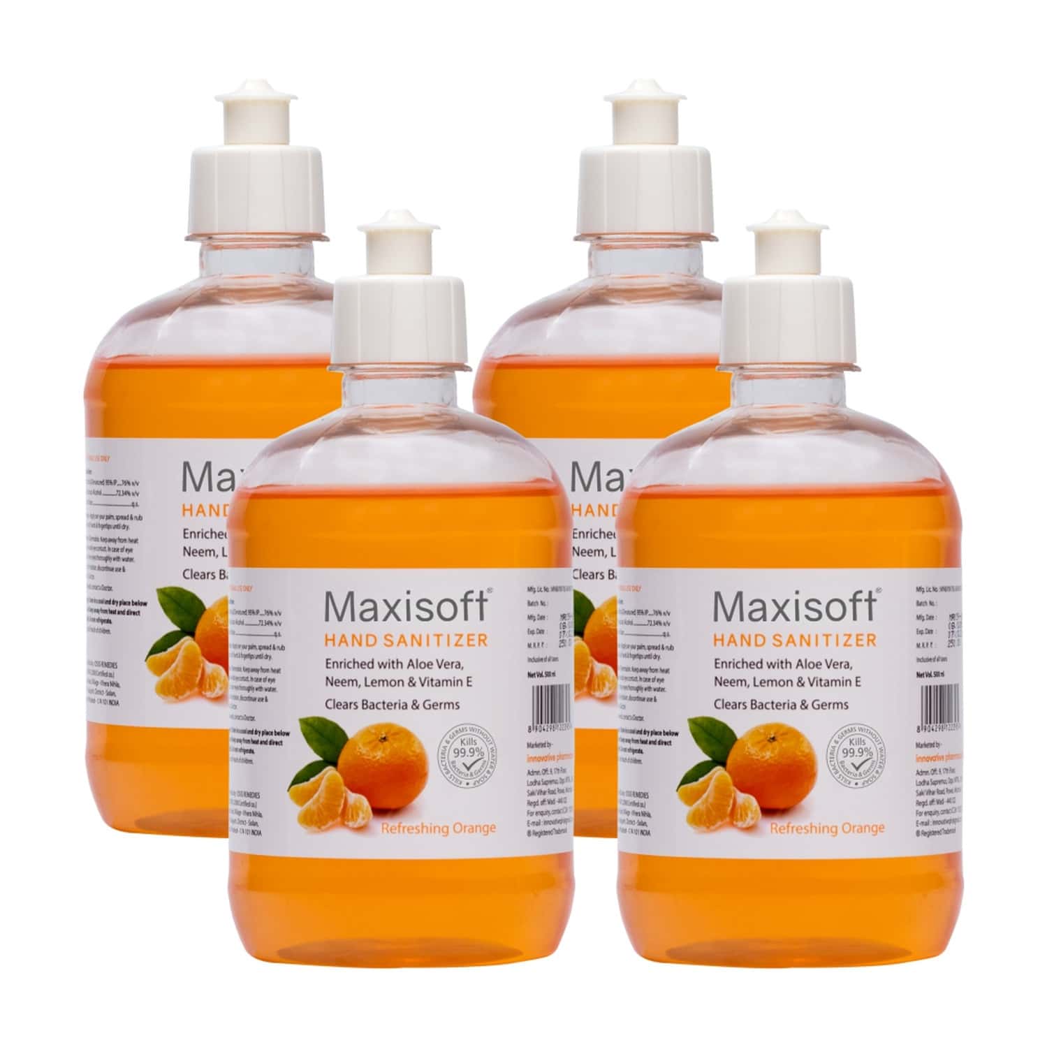 Buy MAXISOFT HAND SANITIZER GEL (REFRESHING ORANGE) 500 ML Online & Get