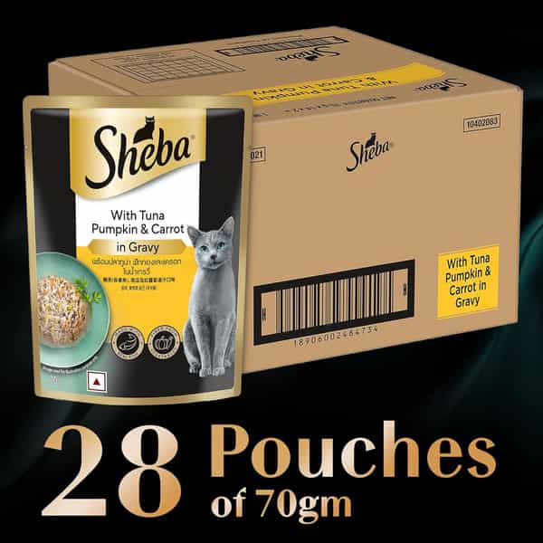 Sheba Fine Premium Adult (1+ Years) Wet Cat Food | Tuna Pumpkin & Carrot In Gravy | 28 X 70 G