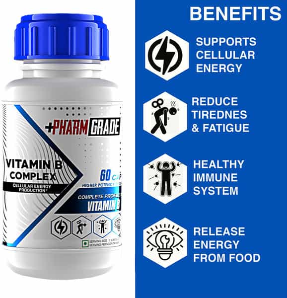 Pharmgrade Vitamin B Complex Vitamins B12 B1 B3 B2 B9 And Biotin For Immunity - 60 Tablets