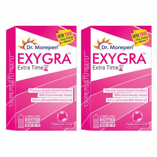 Dr. Morepen Exygra Extra Time Dotted | Bubblegum | Condom | 10 No's | Pack Of 2