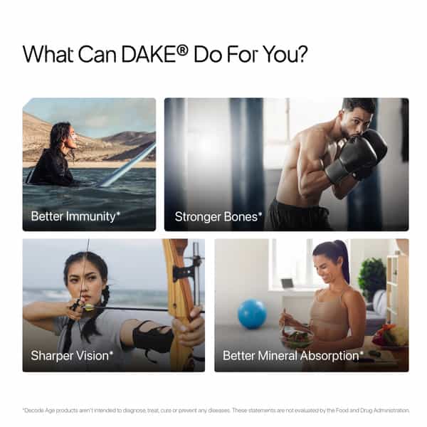 Decode Age Dake Supplement | Multivitamin | Vitamin D3 600 Iu K2 (Mk7) A & E | Veg - 30N