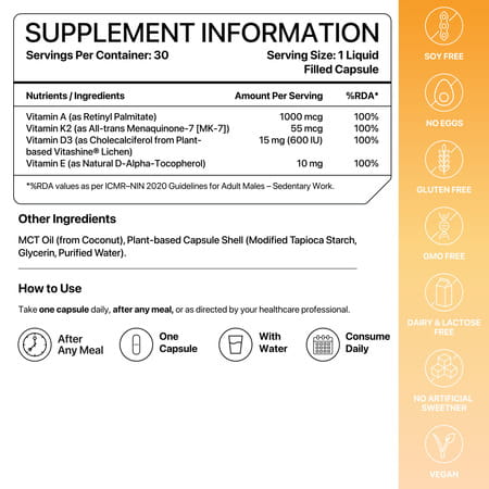 Decode Age Dake Supplement | Multivitamin | Vitamin D3 600 Iu K2 (Mk7) A & E | Veg - 30N