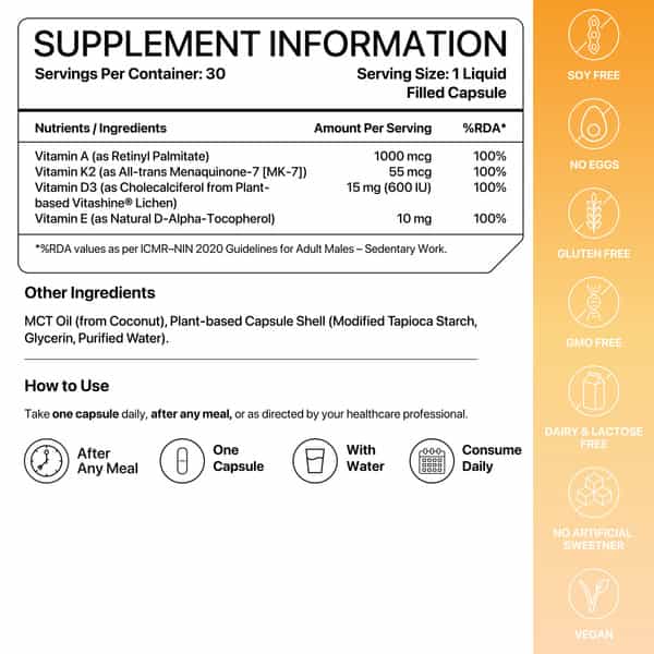 Decode Age Dake Supplement | Multivitamin | Vitamin D3 600 Iu K2 (Mk7) A & E | Veg - 30N