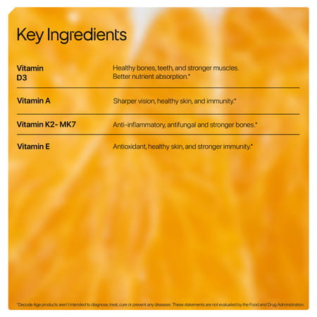 Decode Age Dake Supplement | Multivitamin | Vitamin D3 600 Iu K2 (Mk7) A & E | Veg - 30n