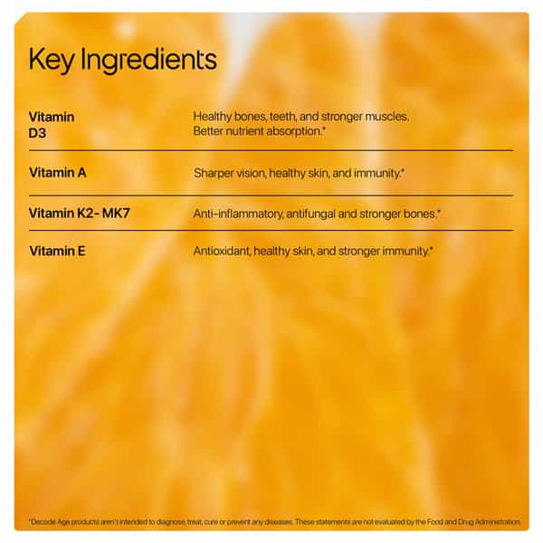 Decode Age Dake Supplement | Multivitamin | Vitamin D3 600 Iu K2 (Mk7) A & E | Veg - 30N