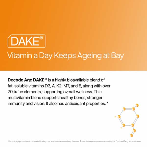 Decode Age Dake Supplement | Multivitamin | Vitamin D3 600 Iu K2 (Mk7) A & E | Veg - 30N