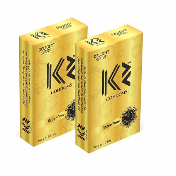 K2 Condoms Delight Series Extra Time Condom With Dotted-Rings - 10'S (Pack Of 2)