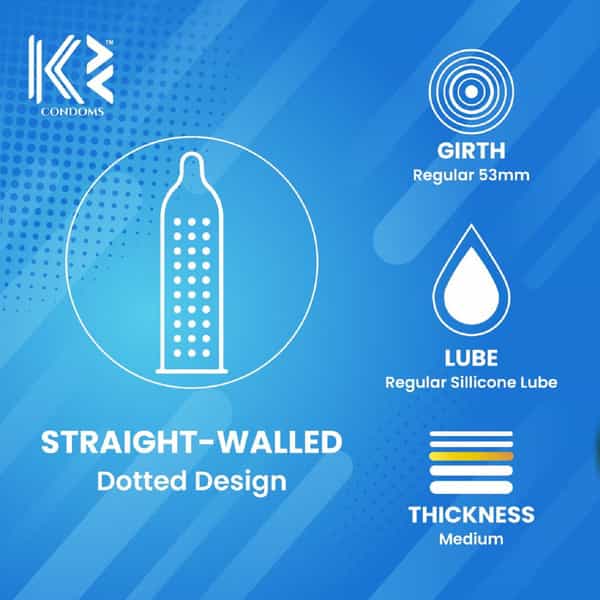 K2 Condoms Delight Series Extra Time Condom With Dotted-Rings - 10'S (Pack Of 2)