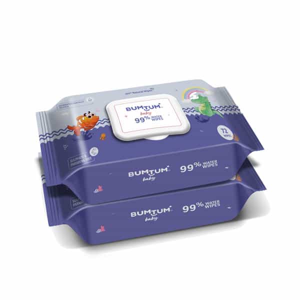 Bumtum Baby Gentle 99% Pure Water Wet Wipes With Lid Paraben Free (Pack Of 2 | 72 Pcs. Per Pack)