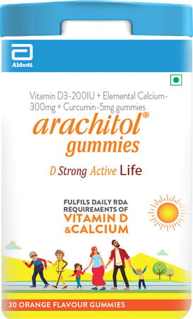 Arachitol Gummies: Orange Flavored Vitamin D+ Calcium+ Curcumin 30 Gummies