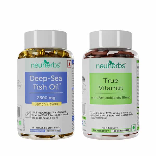 Neuherbs Daily Basic Supplements Combo- Deep Sea Fish Oil 2500Mg(60) +True-Vitamin With Iodine (60)