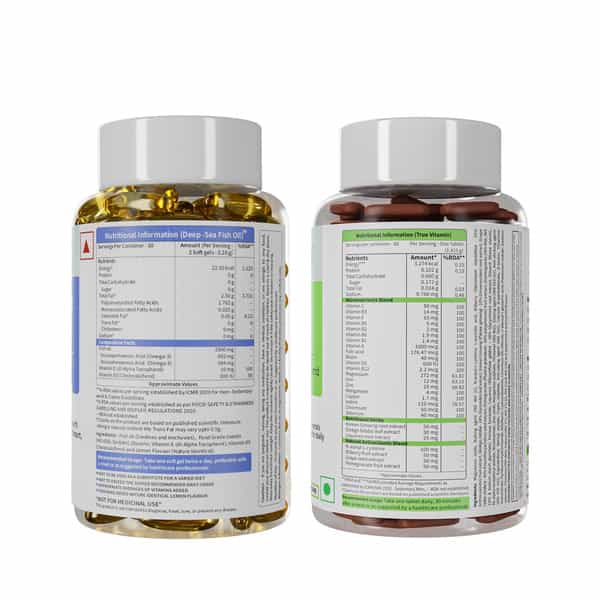 Neuherbs Daily Basic Supplements Combo- Deep Sea Fish Oil 2500Mg(60) +True-Vitamin With Iodine (60)