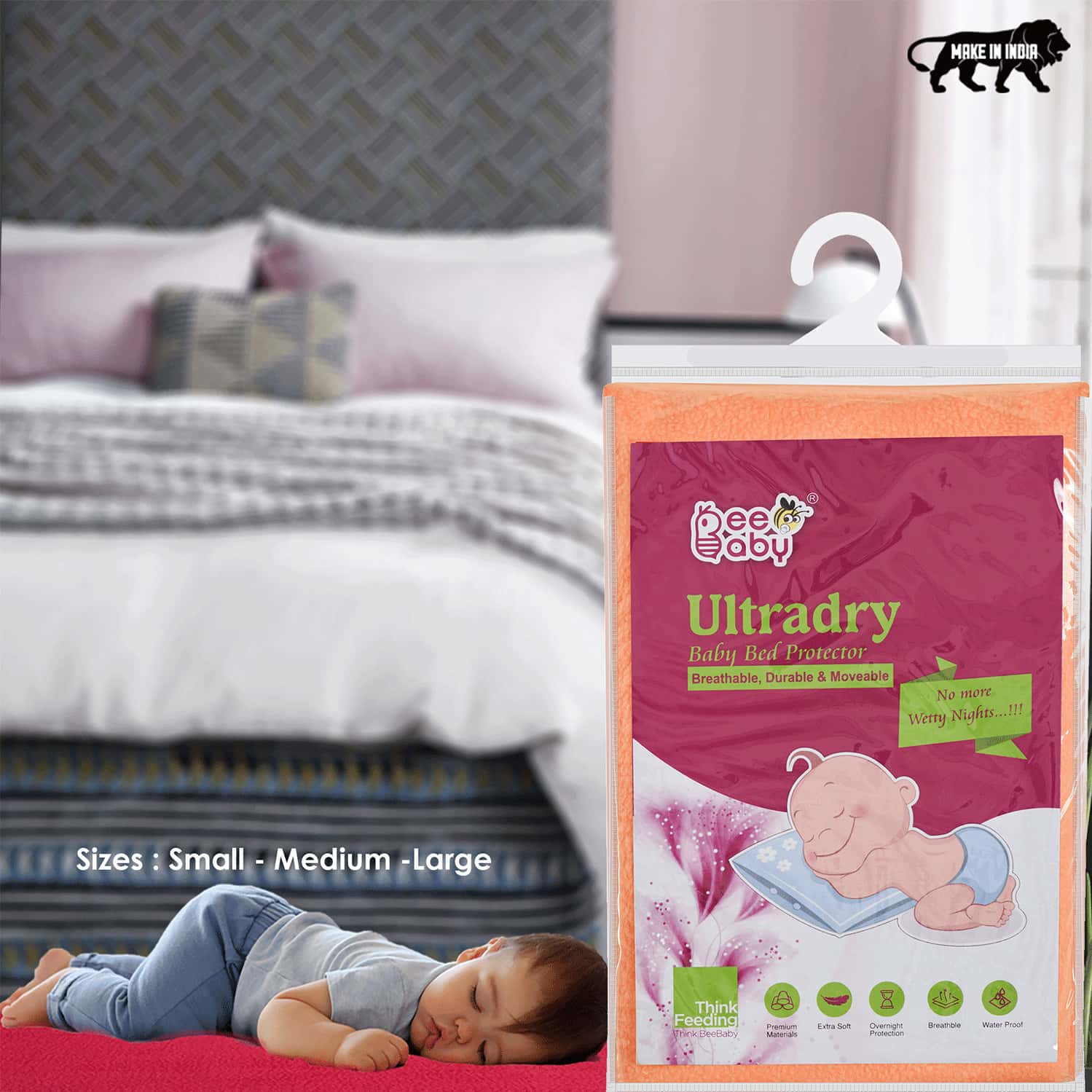 Buy BEEBABY ULTRADRY WATERPROOF BABY BED PROTECTOR / DRY SHEET LARGE SIZE 140 X 100 CM ( PEACH