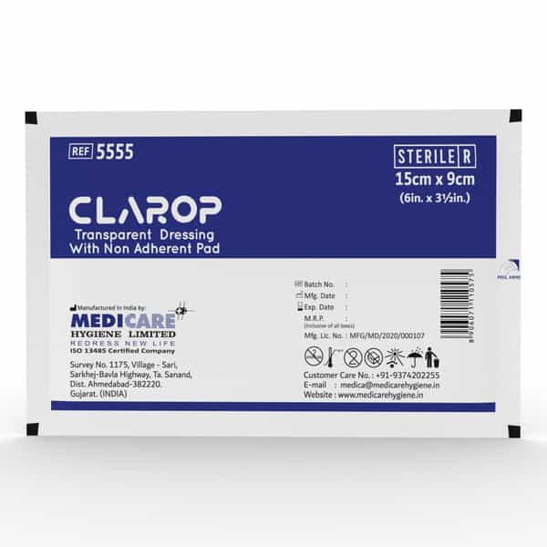Medica Clarop Transparent Dressing With Non-Adherent Pad 9Cm X 15Cm - Waterproof & Breathable