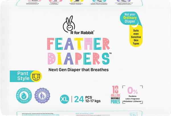 R For Rabbit Feather Diaper Pants Size Xl Extra Large For Baby Of 12-17 Kgs (Pack Of 24)