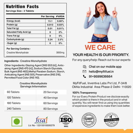 Myfitfuel Creatine Monohydrate 200 Mesh (3000 Mg) (180 Tablets)