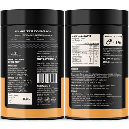 Myfitfuel Creatine Monohydrate 200 Mesh (3000 Mg) (180 Tablets)