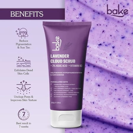 Bake 2% Kojic Lavender Body Scrub For Brightening & Tan Removal (200g)