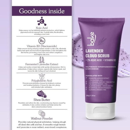 Bake 2% Kojic Lavender Body Scrub For Brightening & Tan Removal (200g)