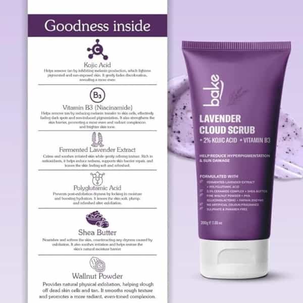 Bake 2% Kojic Lavender Body Scrub For Brightening & Tan Removal (200G)