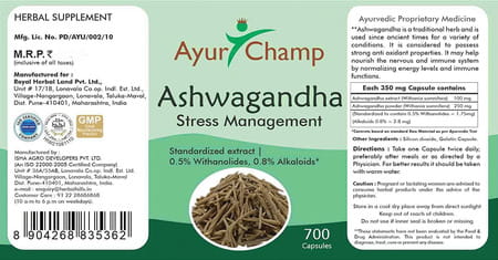 Ayur Champ - Pack Of 2 -Ashwagandha Capsules - 240mg - 700 Capsules Value Pack
