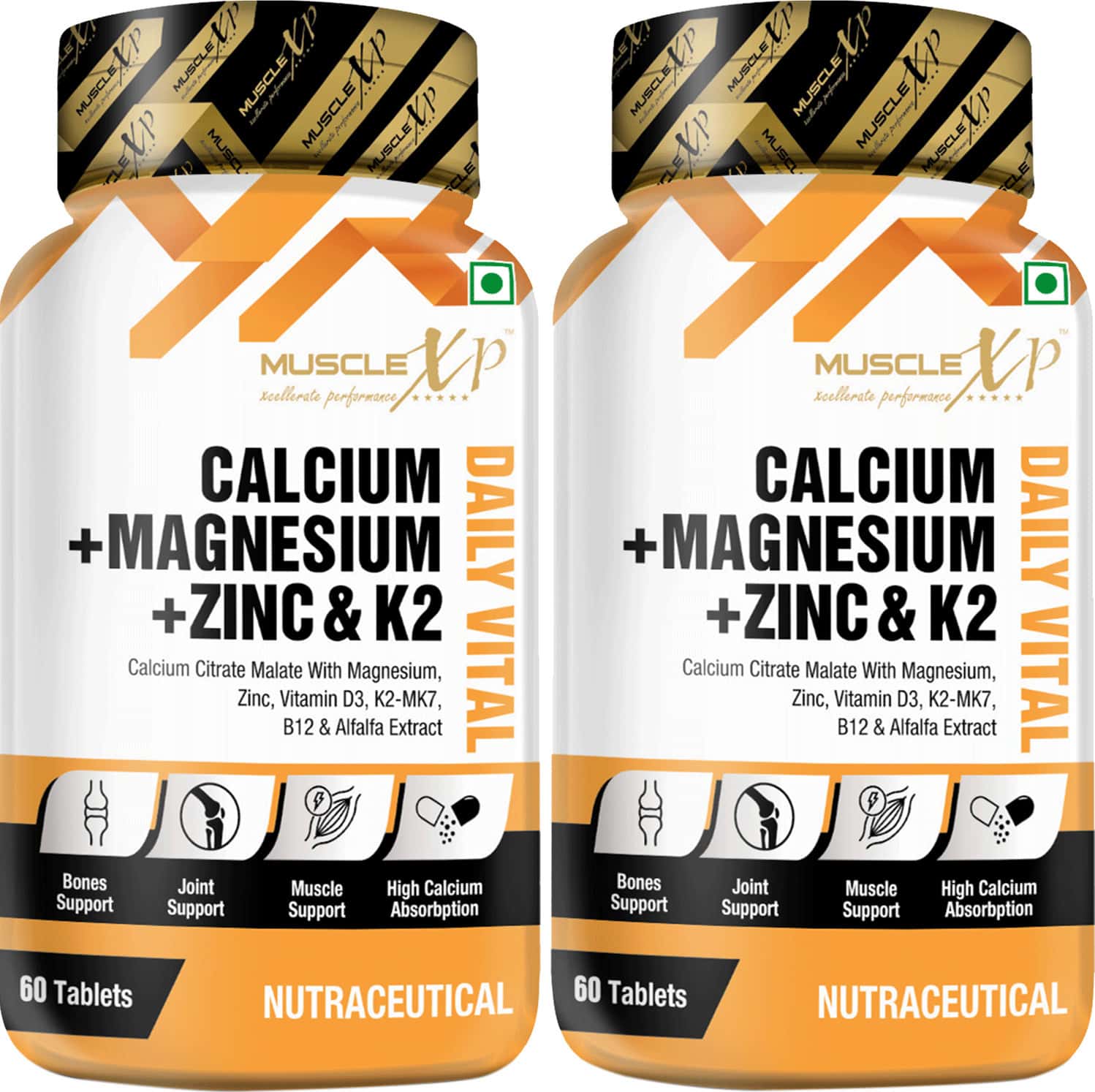 Musclexp Calcium + Magnesium + Zinc & K2-Mk7 Daily Vital 60 Tablets (Pack Of 2)