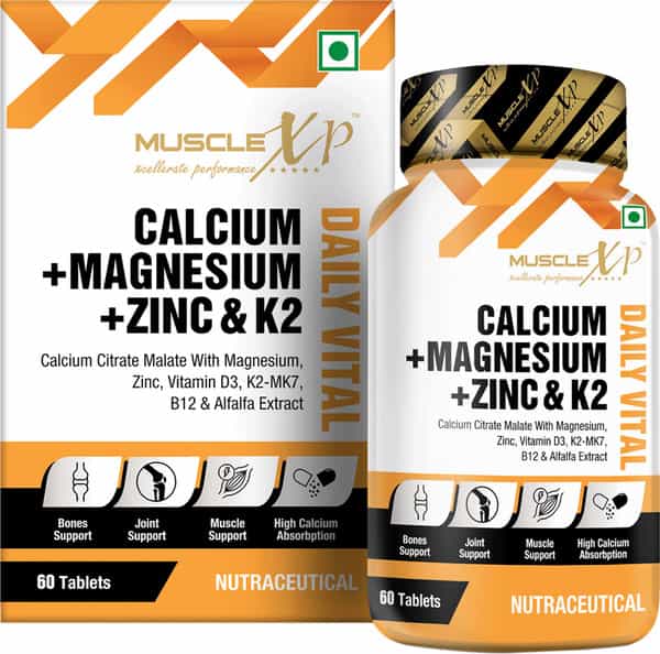 Musclexp Calcium + Magnesium + Zinc & K2-Mk7 Daily Vital 60 Tablets (Pack Of 2)