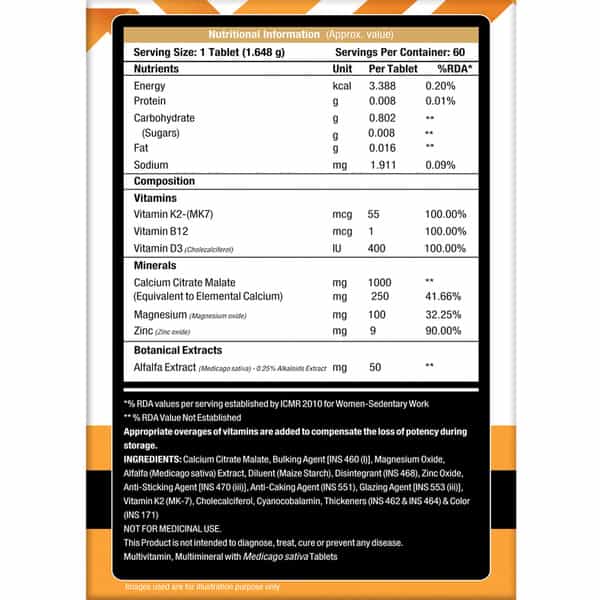 Musclexp Calcium + Magnesium + Zinc & K2-Mk7 Daily Vital 60 Tablets (Pack Of 2)