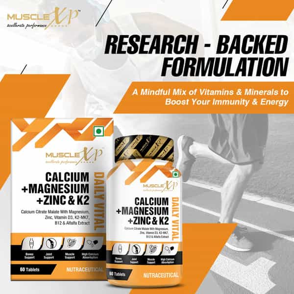 Musclexp Calcium + Magnesium + Zinc & K2-Mk7 Daily Vital 60 Tablets (Pack Of 2)
