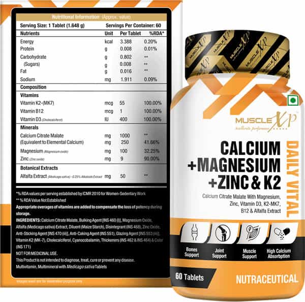 Musclexp Calcium + Magnesium + Zinc & K2-Mk7 Daily Vital 60 Tablets (Pack Of 2)
