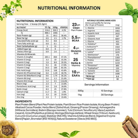 Vegan Greens Clean Men Plant Protein With Ayurvedic Herbs Vitamins Mineral- 1kg | Chocolate Delight
