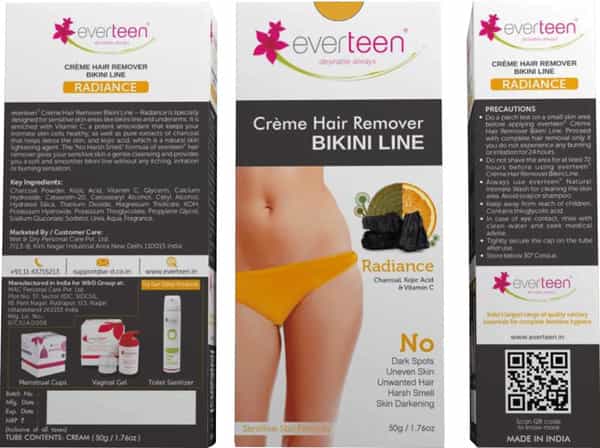 Everteen Silky Bikini Line Hair Remover Creme With Cranberry And Cucumber - 1 Pack- 50Gm