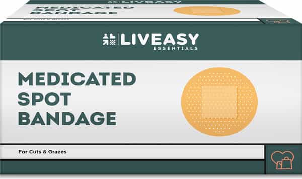 Liveasy Spot Bandages - Pack Of 100 - Medicated Bandages For Cuts & Grazes