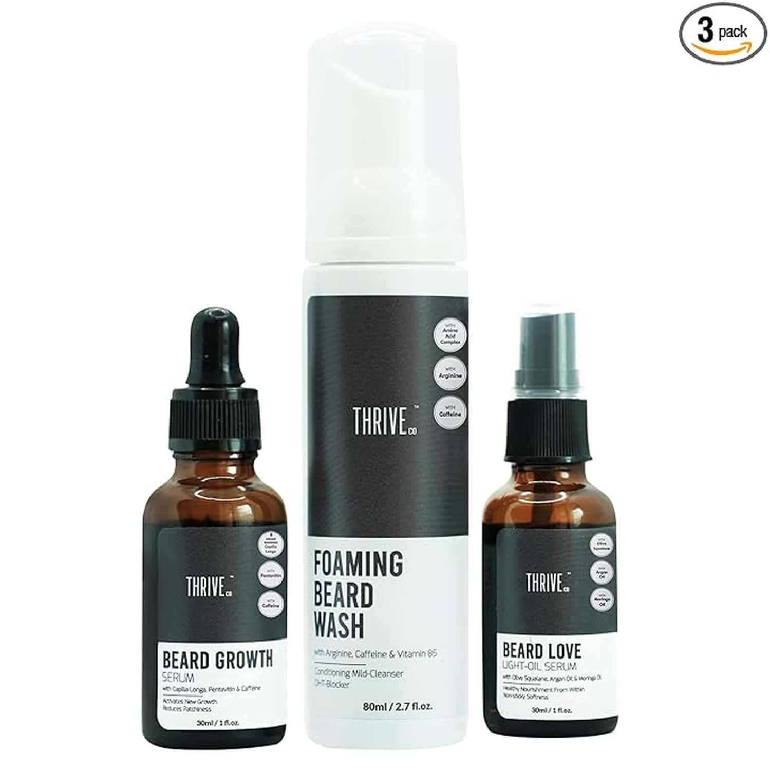 Thriveco Complete Beard Care Kit|Foaming Beard Wash Easy Absorption Growth Serum+Light Oil-In-Serum
