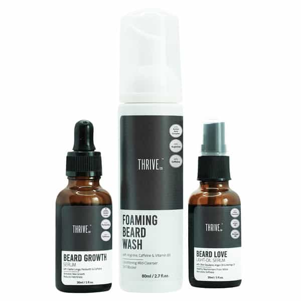 Thriveco Complete Beard Care Kit|Foaming Beard Wash Easy Absorption Growth Serum+Light Oil-In-Serum