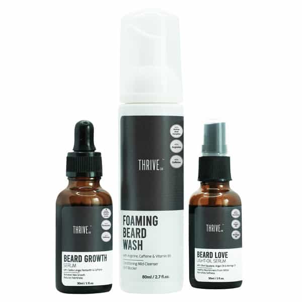 Thriveco Complete Beard Care Kit|Foaming Beard Wash Easy Absorption Growth Serum+Light Oil-In-Serum
