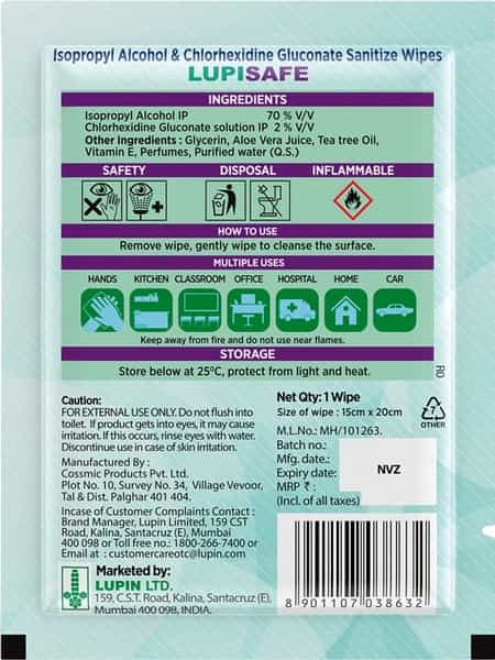Lupisafe Sanitizing Alcohol Based Wet Wipes - Single Pack - 60 Pieces