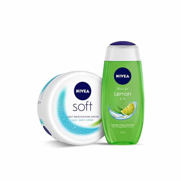 Nivea Set Of Lemon-Oil Shower Gel - 125 Ml & Soft Light Mositurising Cream - 300 Ml